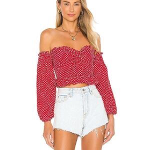 Lovers and Friends Arianna Top Red White Dot blouse peasant Revolve NWT XS